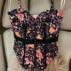 plenty by Tracy Reese Cotton Floral Bustier Corset Top New Removable Straps 2 XS